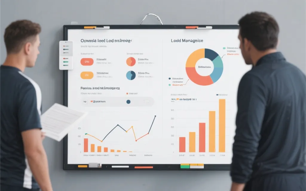 战术板与数据图表风格插画，展示轮换、负荷与淘汰赛推演